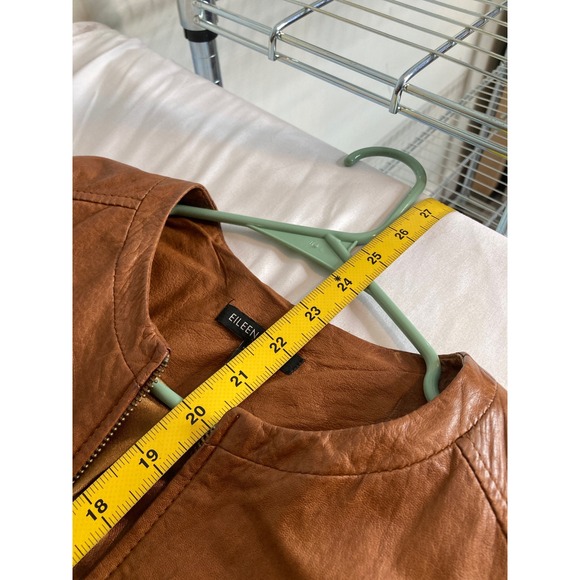 EILEEN FISHER Womens Tan Leather Jacket Sz S Zipper Collarless Timeless‎ Classic - Picture 3 of 12